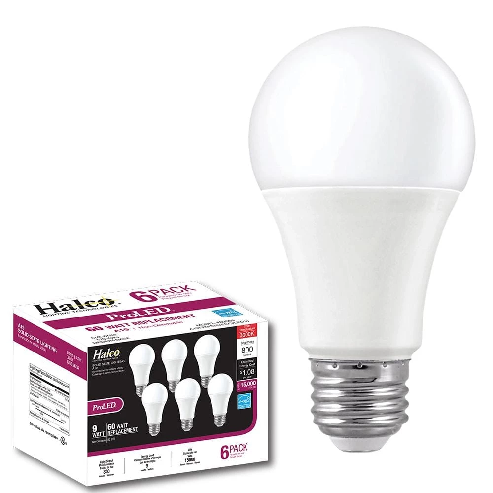 Contractor Pack 60-Watt Equivalent 9-Watt A19 Non-Dimmable LED Light Bulb Daylight 5000K (6-Pack) by HALCO LIGHTING TECHNOLOGIES 4 Contractor Pack 60-Watt Equivalent 9-Watt A19 Non-Dimmable LED Light Bulb Daylight 5000K (6-Pack) by HALCO LIGHTING TECHNOLOGIES - Image 2