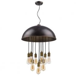 Keough 10-Light Oil-Rubbed Bronze Bowl Pendant with Raw Brass Sockets by Acclaim Lighting