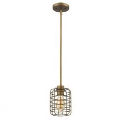 Lynden 1-Light Raw Brass Pendant with Wire Cage Shade by Acclaim Lighting