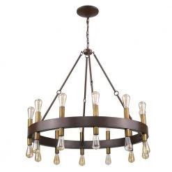 24-Light Wood Finish Wagon Wheel Chandelier by Acclaim Lighting